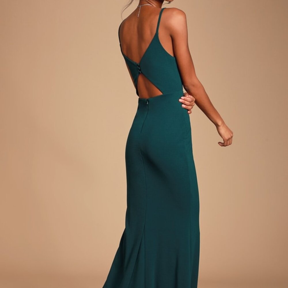 Lulus Moments Of Bliss Forest Green Backless Mermaid Maxi Dress - Size XS